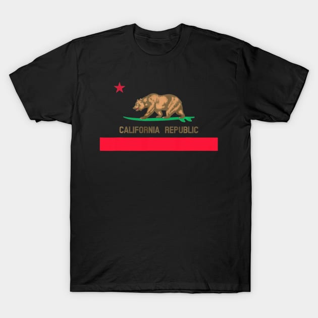 California Republic Surfing Bear State Flag T-Shirt by schaefersialice